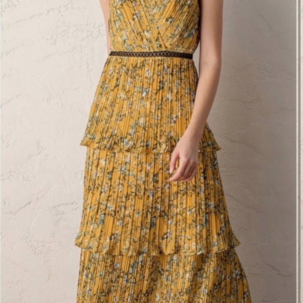 Lulu's Mustard Floral Tiered Maxi Dress